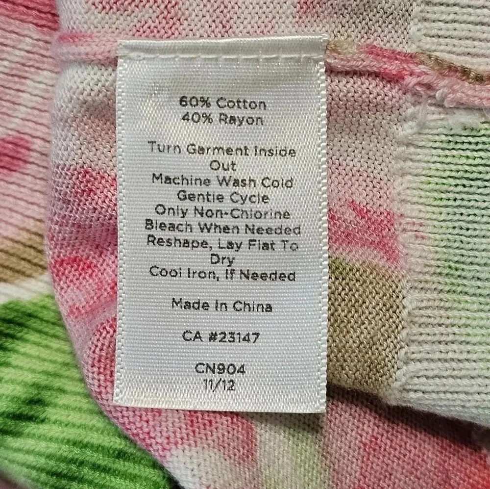 Talbots Women’s MP Cardigan Pink Green Floral Cotton Button Front Preppy Cottage - Picture 5 of 7
